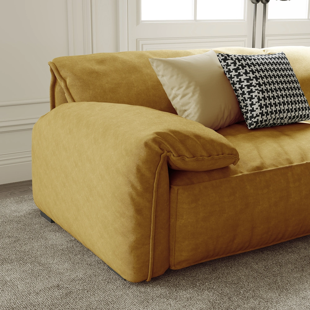 Minimalist Deep Seat Sofa with Couch with Armrest, Anti-Scratch and Water-Proof, Yellow