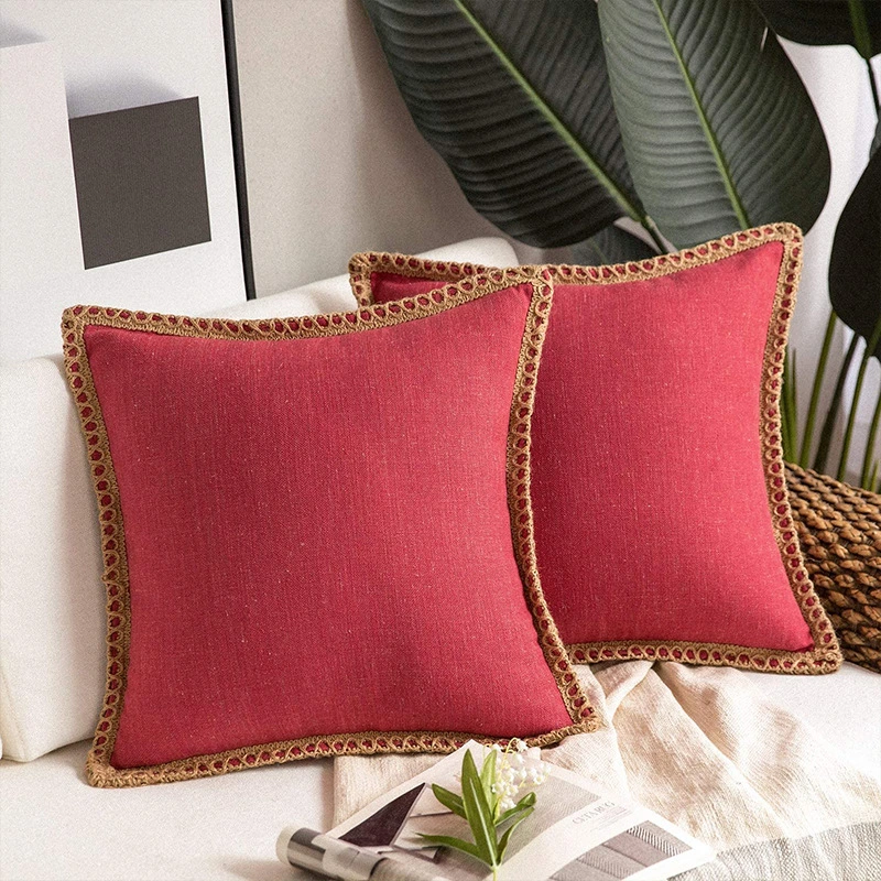 Baby Pink Linen Solid Hemming Soft Cushion Cover Living Room Bedroom Car Hotel Cushion Cover