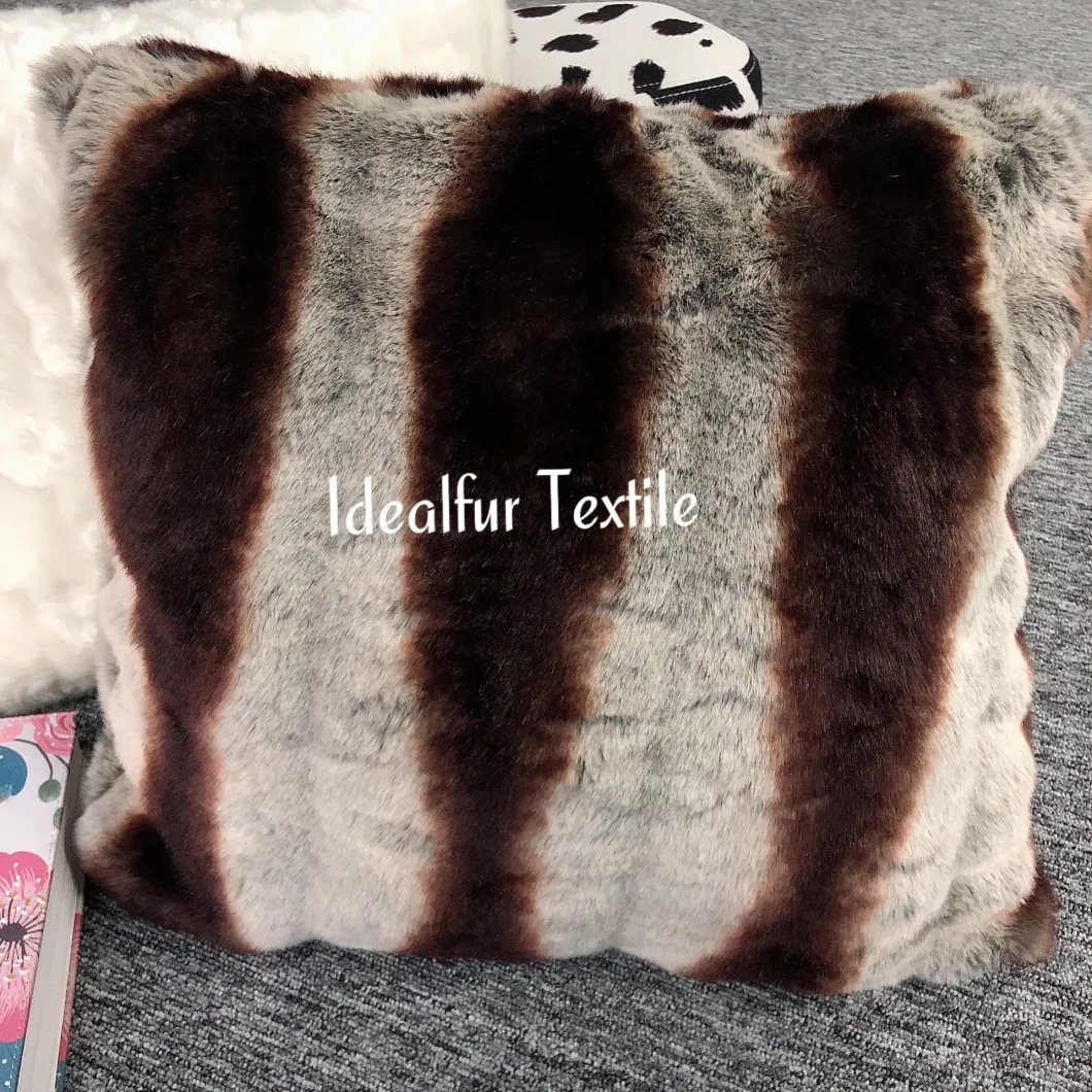 Strip Printing Soft Faux Fur Pillow/Fur Cushion Cover