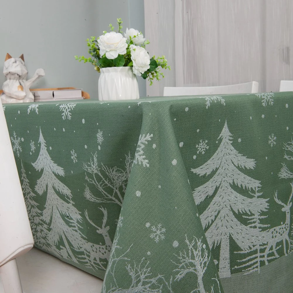 Wholesale Creative Print Green Custom Christmas Table Cloth and Chair Cover Set Christmas Tablecloth