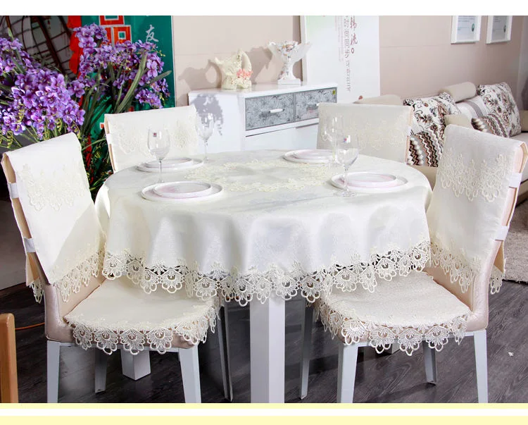 100% Polyester Luxury Lace Tablecloth Rectangular Jacquard Dining Wedding Party Tablecloths and Chair Cover Sets