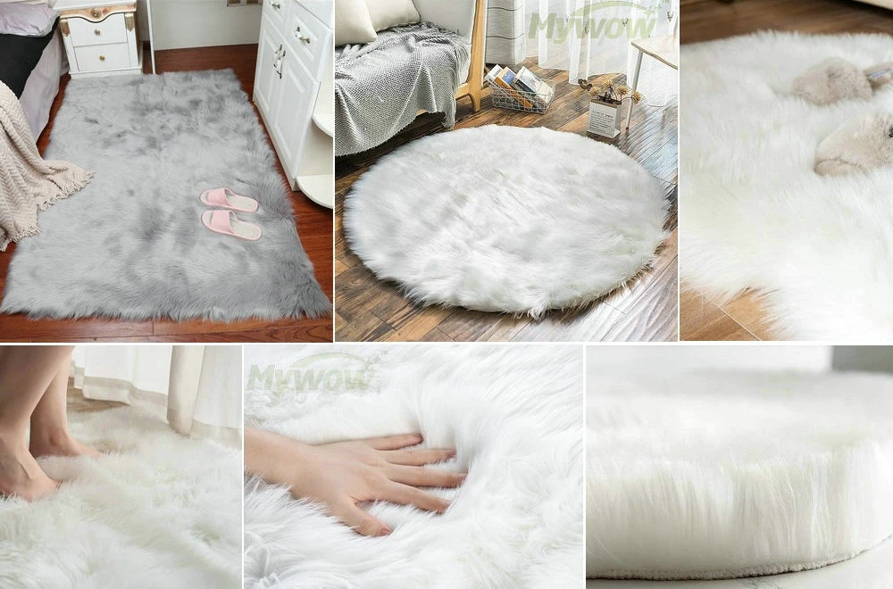 Luxury Chair Cover Seat Cushion Pad Plush Faux Fur Area Rugs for Home Decor