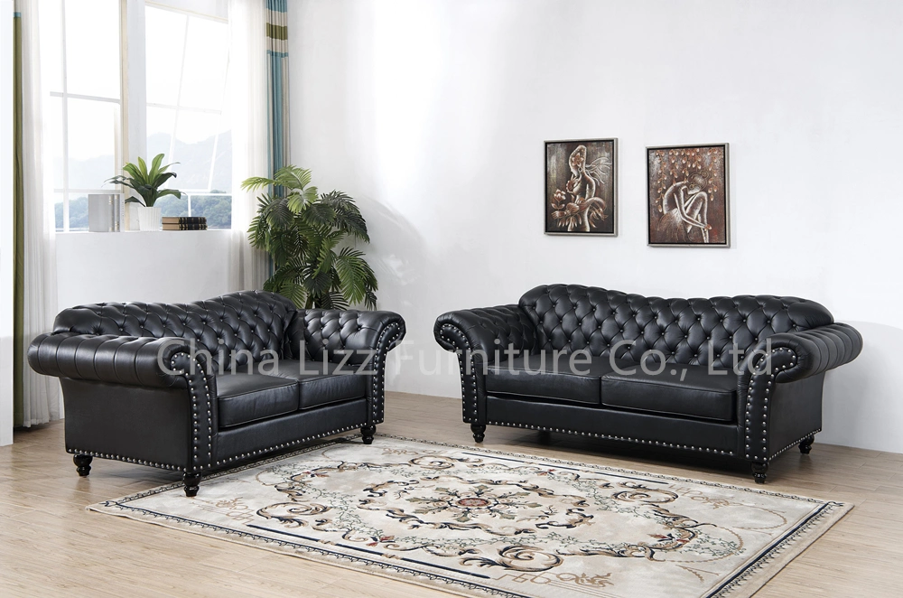 European Hotel Chesterfield Genuine Leather Sofa Furniture Set