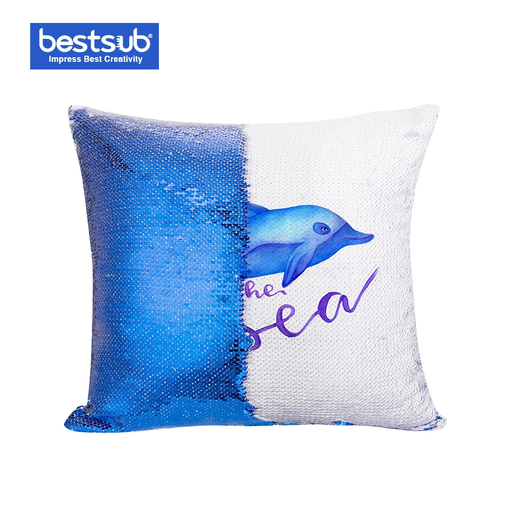 Sublimation Flip Sequin Pillow Cover (Dark Blue w/ White, 40*40cm)