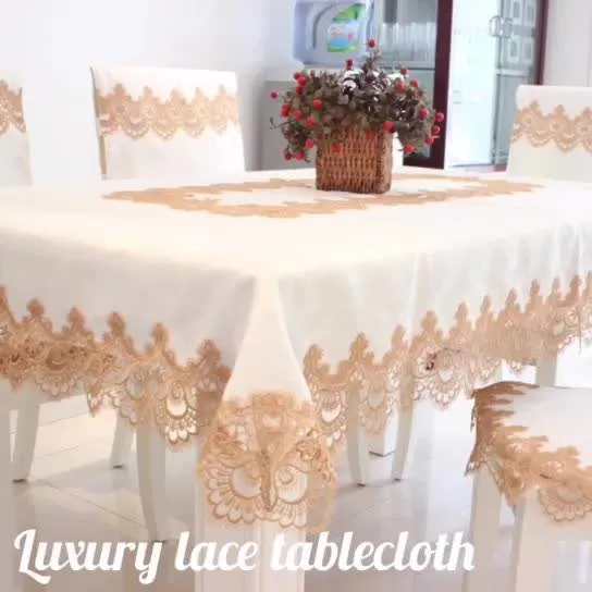 100% Polyester Luxury Lace Tablecloth Rectangular Jacquard Dining Wedding Party Tablecloths and Chair Cover Sets