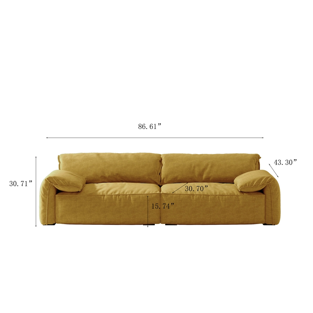 Minimalist Deep Seat Sofa with Couch with Armrest, Anti-Scratch and Water-Proof, Yellow