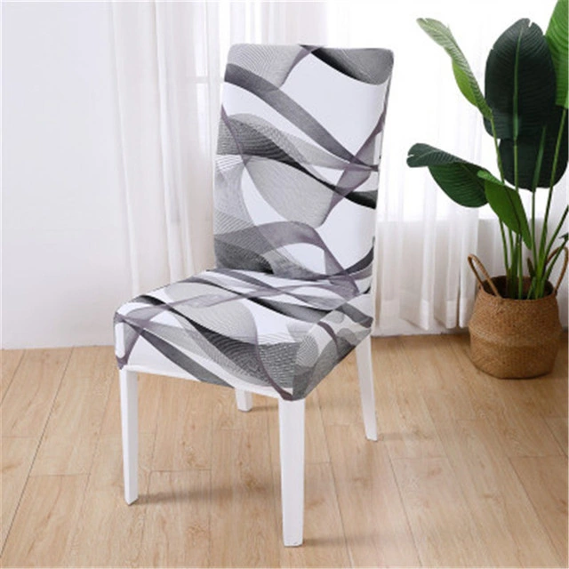 European Modern Thick Line Black White Gray Chair Cover Dining Room Wedding Stretchable Chair Cover