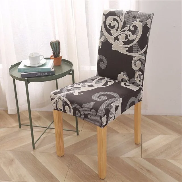 European Modern Thick Line Black White Gray Chair Cover Dining Room Wedding Stretchable Chair Cover