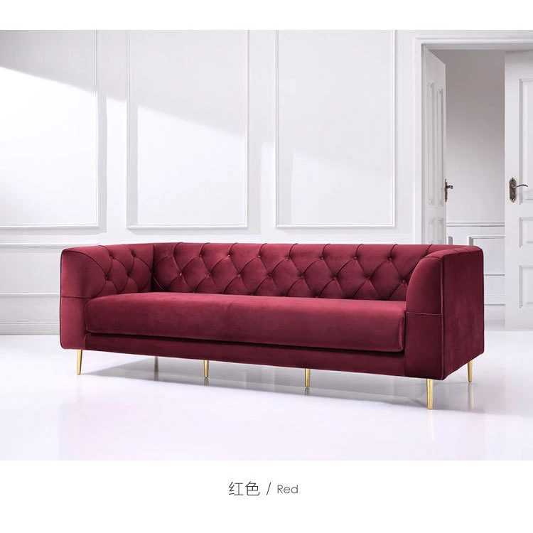 Living Room Italian Type Light Luxury Velvet Cloth Solid Wood Frame Sofa