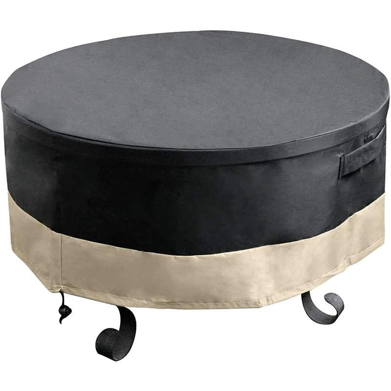 60 Inch Circular Fire Pit Cover, Fully Covered Fire Pit Table Cover, Terrace Furniture Cover - Black Durable Waterproof Fabric Cover