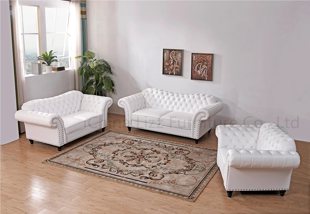 European Hotel Chesterfield Genuine Leather Sofa Furniture Set