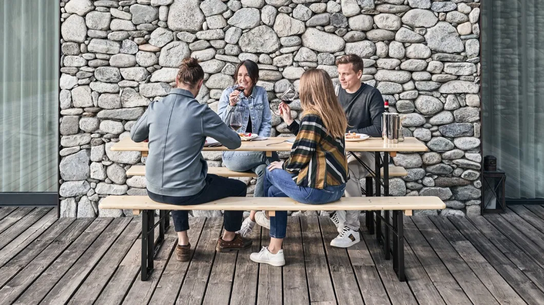 Garden Wooden Beer Table with Bench Patio Table Set