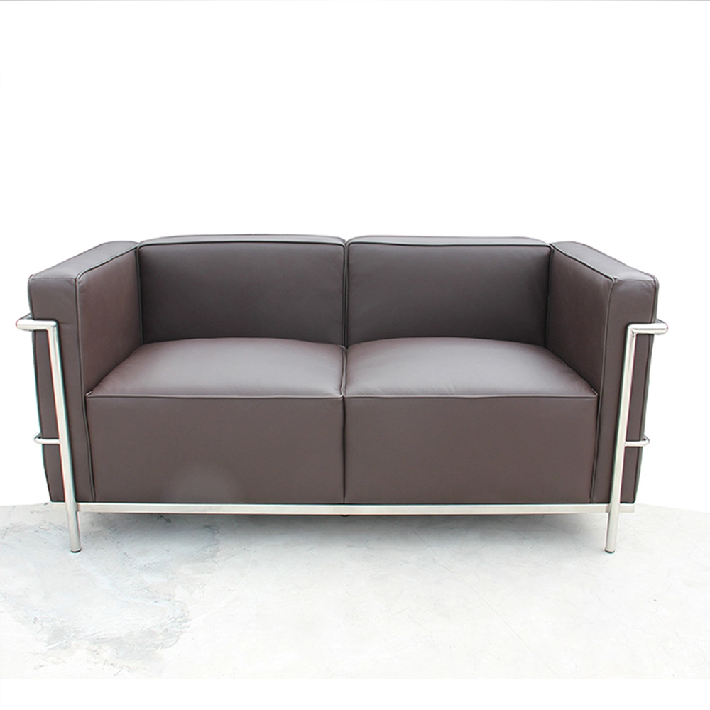 Double Couch 2 Seater Brown Modern Office Leather Sofa for Living Room Seater