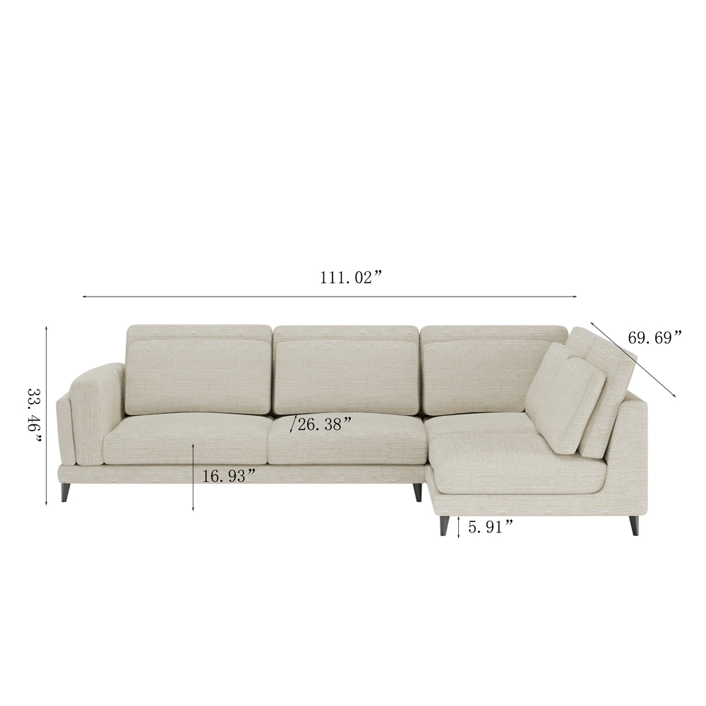 111.02&quot; Sectional Sofa with L-Shaped Sofa Linen Fabric, Removable and Washable, Beige