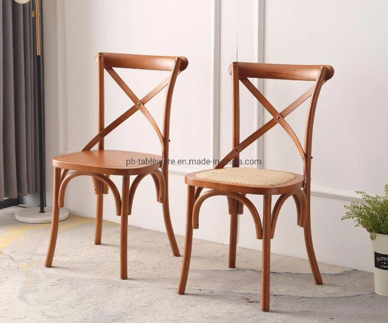 Wedding and Event Solid Wood Rattan Padded Seat Cross Back Chair X Chair Rentals