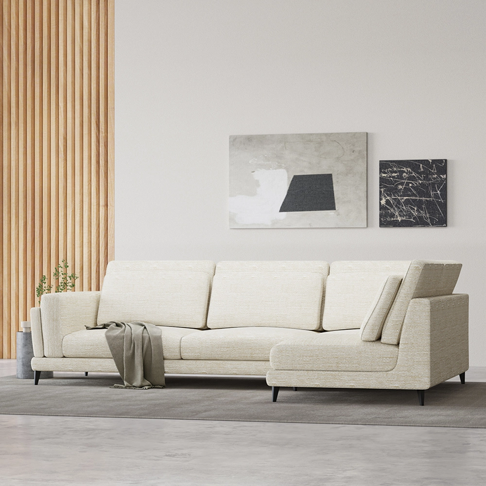 111.02&quot; Sectional Sofa with L-Shaped Sofa Linen Fabric, Removable and Washable, Beige