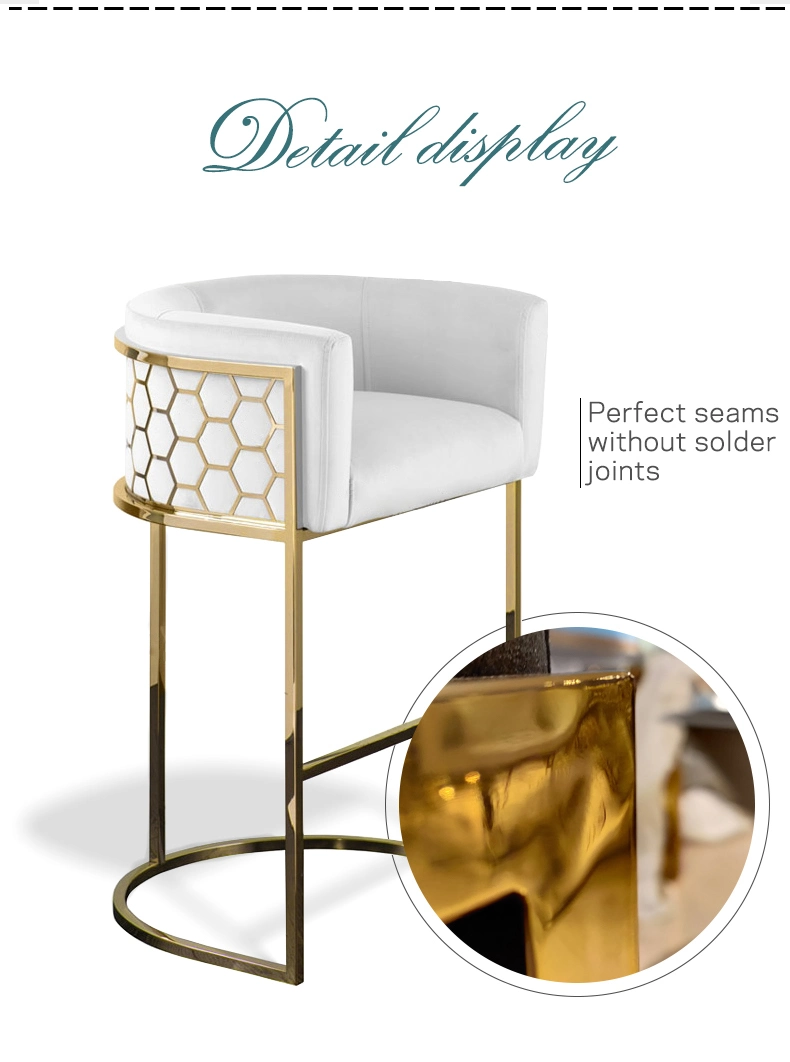 French Style Metal Legs Velvet Golden Panama Bar Hight Chairs for Counter Bar Stool