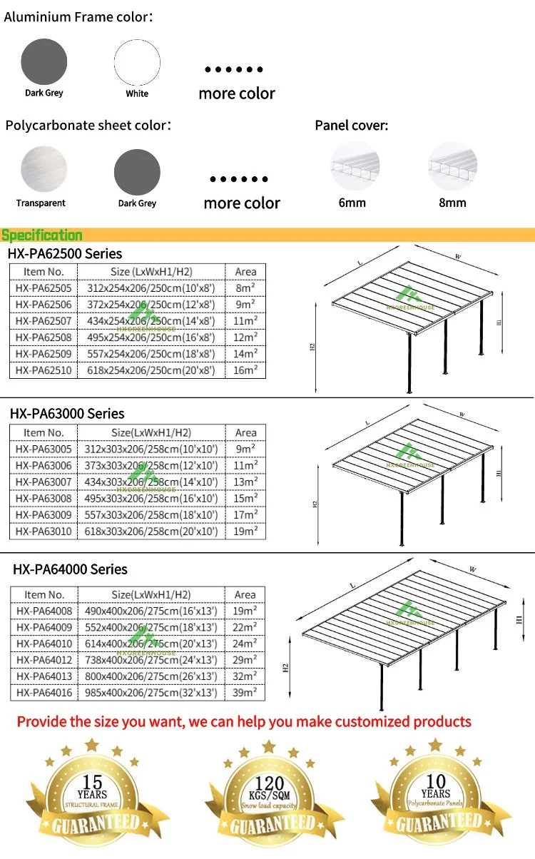 Popular Aluminium Polycarbonate Backyard Roof Structures Lean to Attached Carport