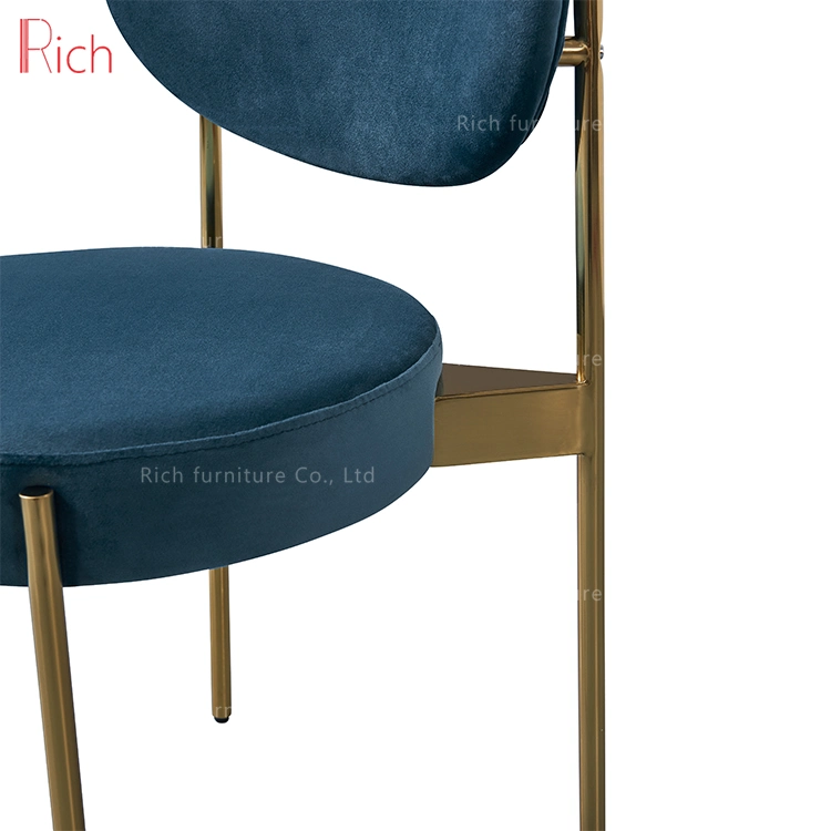 Fabric Velvet Cover Nacy Blue Dining Leisure Chair with Metal Legs for Hotel Restaurant Project (SM46)