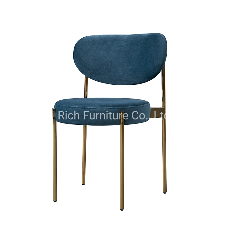 Fabric Velvet Cover Nacy Blue Dining Leisure Chair with Metal Legs for Hotel Restaurant Project (SM46)