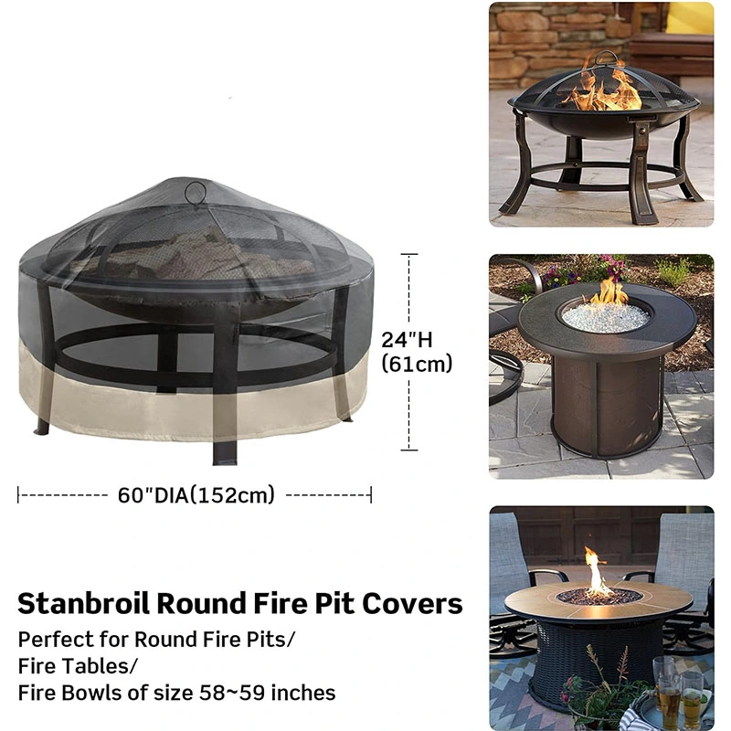 60 Inch Circular Fire Pit Cover, Fully Covered Fire Pit Table Cover, Terrace Furniture Cover - Black Durable Waterproof Fabric Cover