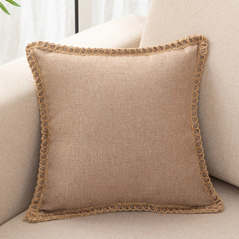 Baby Pink Linen Solid Hemming Soft Cushion Cover Living Room Bedroom Car Hotel Cushion Cover