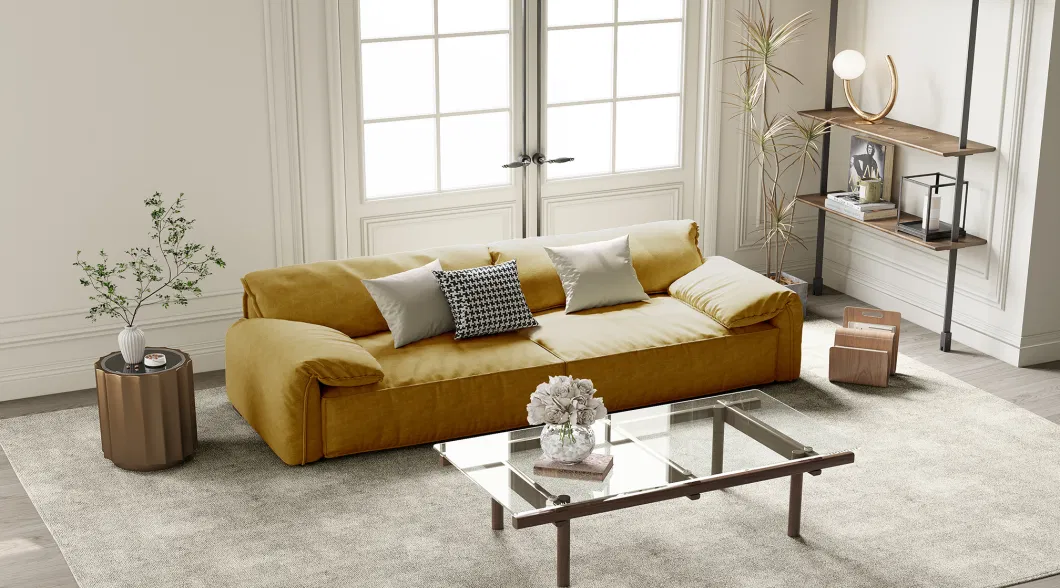 Minimalist Deep Seat Sofa with Couch with Armrest, Anti-Scratch and Water-Proof, Yellow