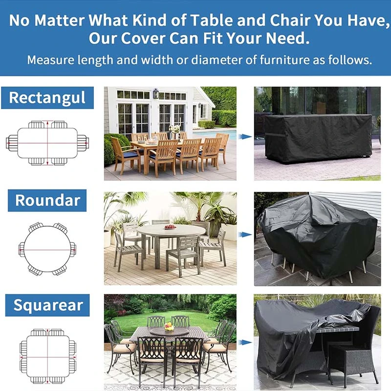 Factory Custom Black 210d Oxford Cloth Waterproof and Dust Cover Protective Outdoor Furniture Cover for Tables and Chairs