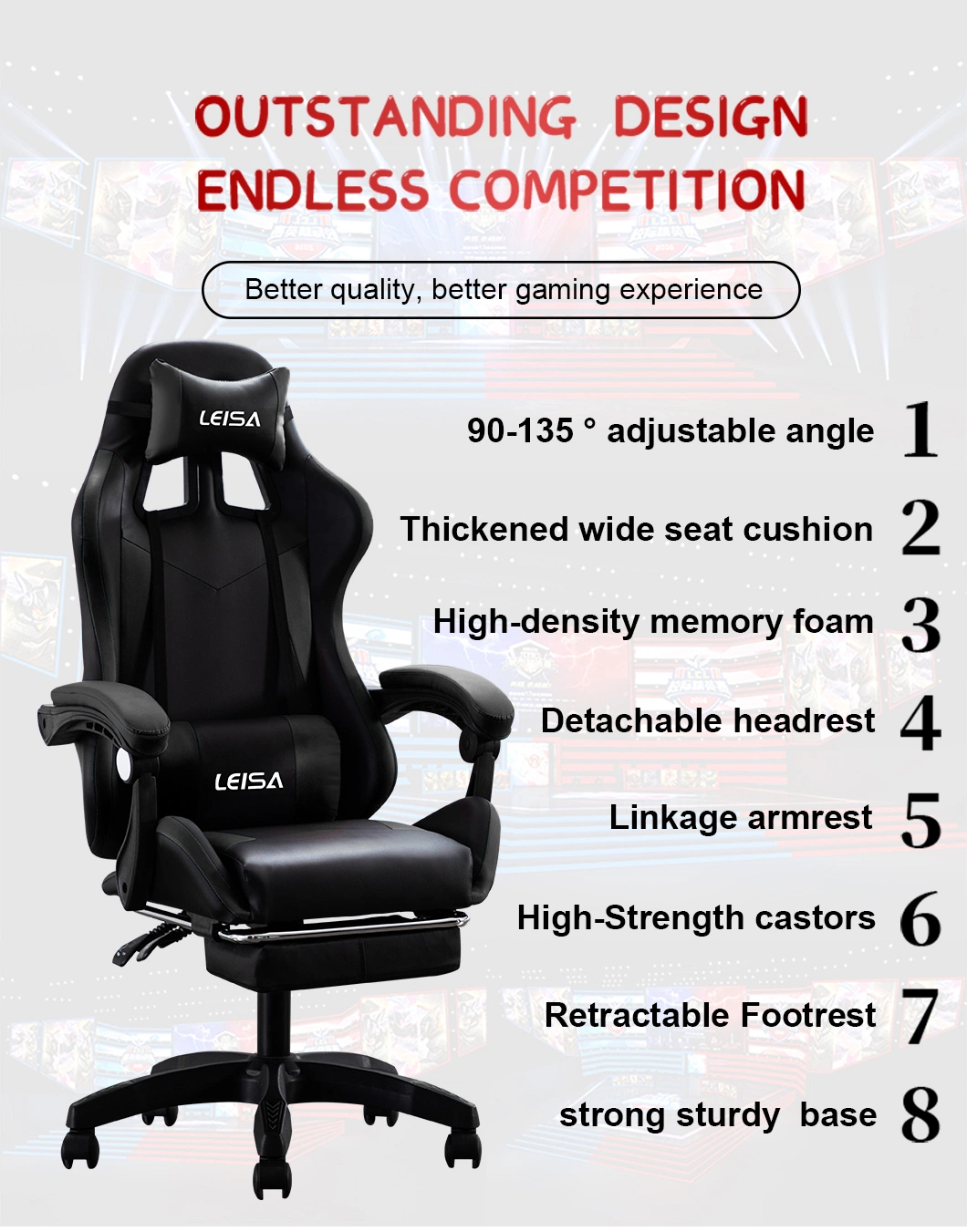 Comfortable Cover Ergonomic Office Recliner Experience Adjustable Adult 180 Degree Office Swivel Computer Gaming Chair