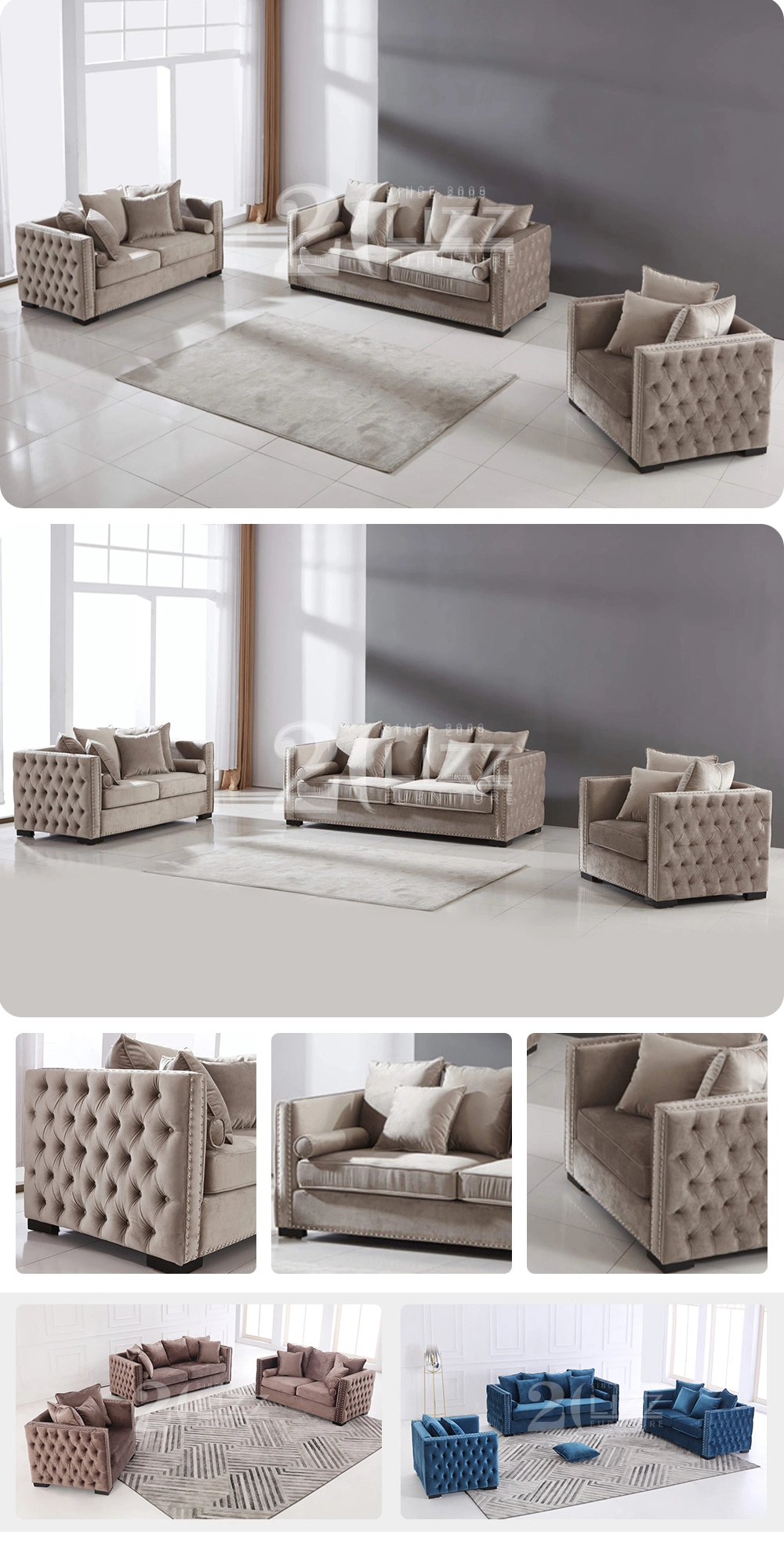 New European Modern Home Furniture Living Room Leisure Fabric Chesterfield Sofa