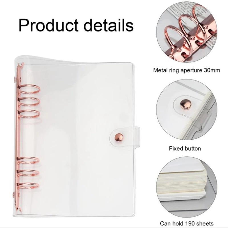 Notebook New PVC Transparent 6-Hole Loose Leaf Book Rose Gold Hand Ledger Cover