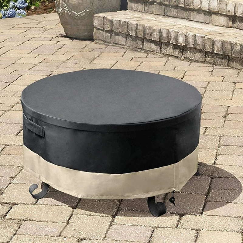 60 Inch Circular Fire Pit Cover, Fully Covered Fire Pit Table Cover, Terrace Furniture Cover - Black Durable Waterproof Fabric Cover