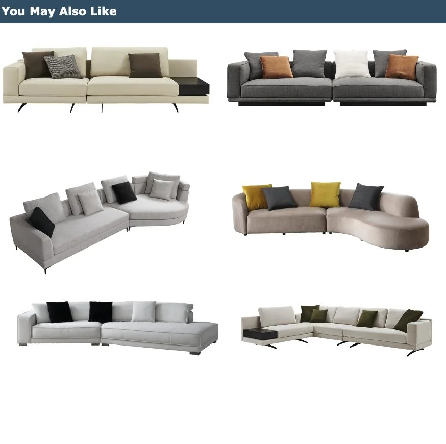 Modern European-Inspired Corner Sofa in Beige Fabric Matching Pillow Integrated Side Table