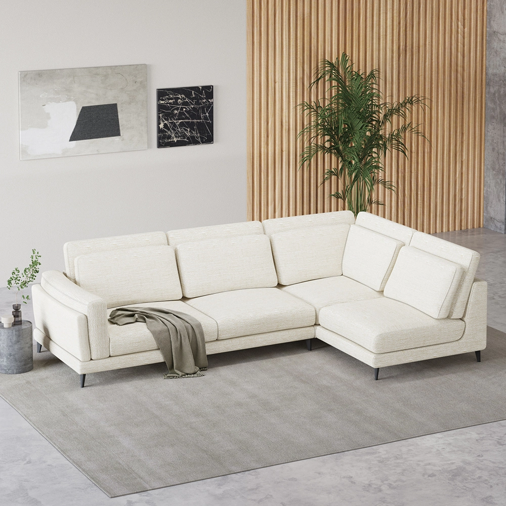 111.02&quot; Sectional Sofa with L-Shaped Sofa Linen Fabric, Removable and Washable, Beige