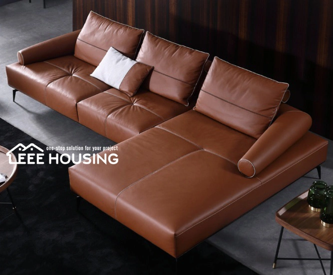 China Factory Supply Italian Style Fashion Design Simplicity Living Room Leather Sectional Luxury Modern Chaise Longue Sofa