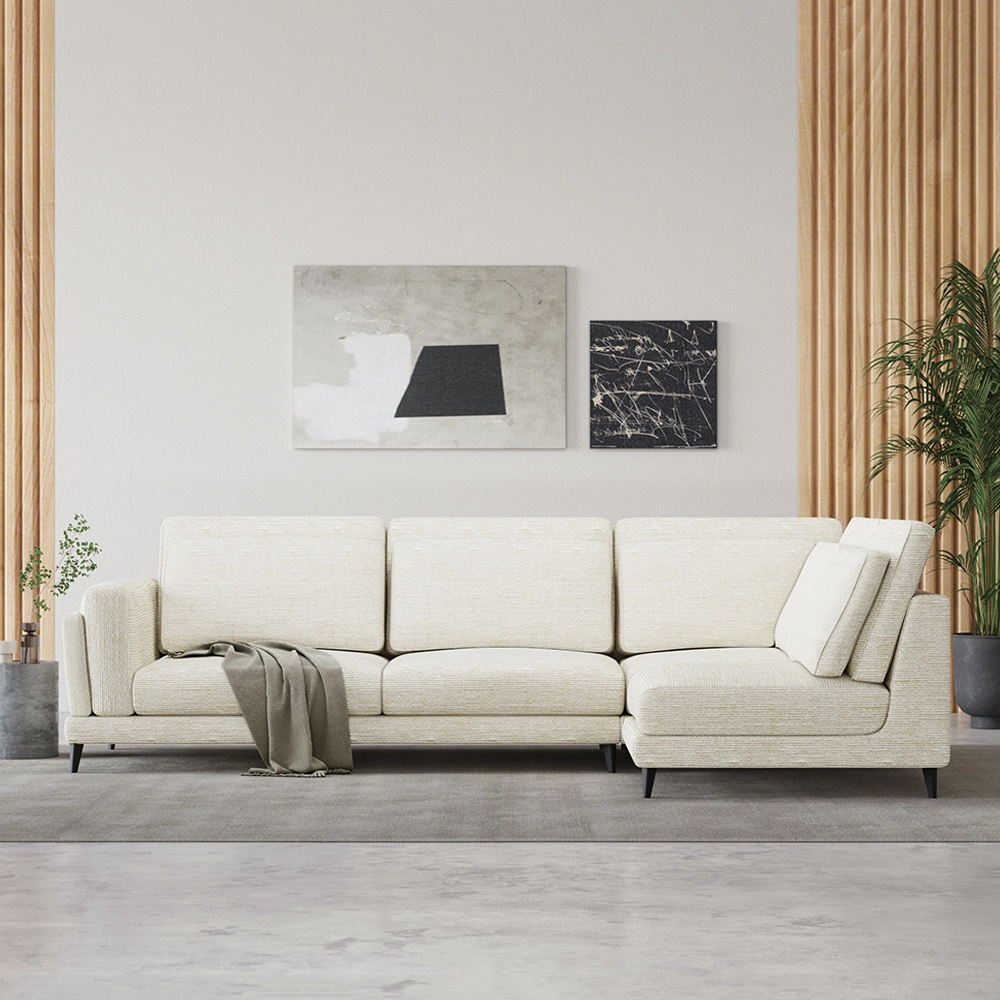 111.02&quot; Sectional Sofa with L-Shaped Sofa Linen Fabric, Removable and Washable, Beige