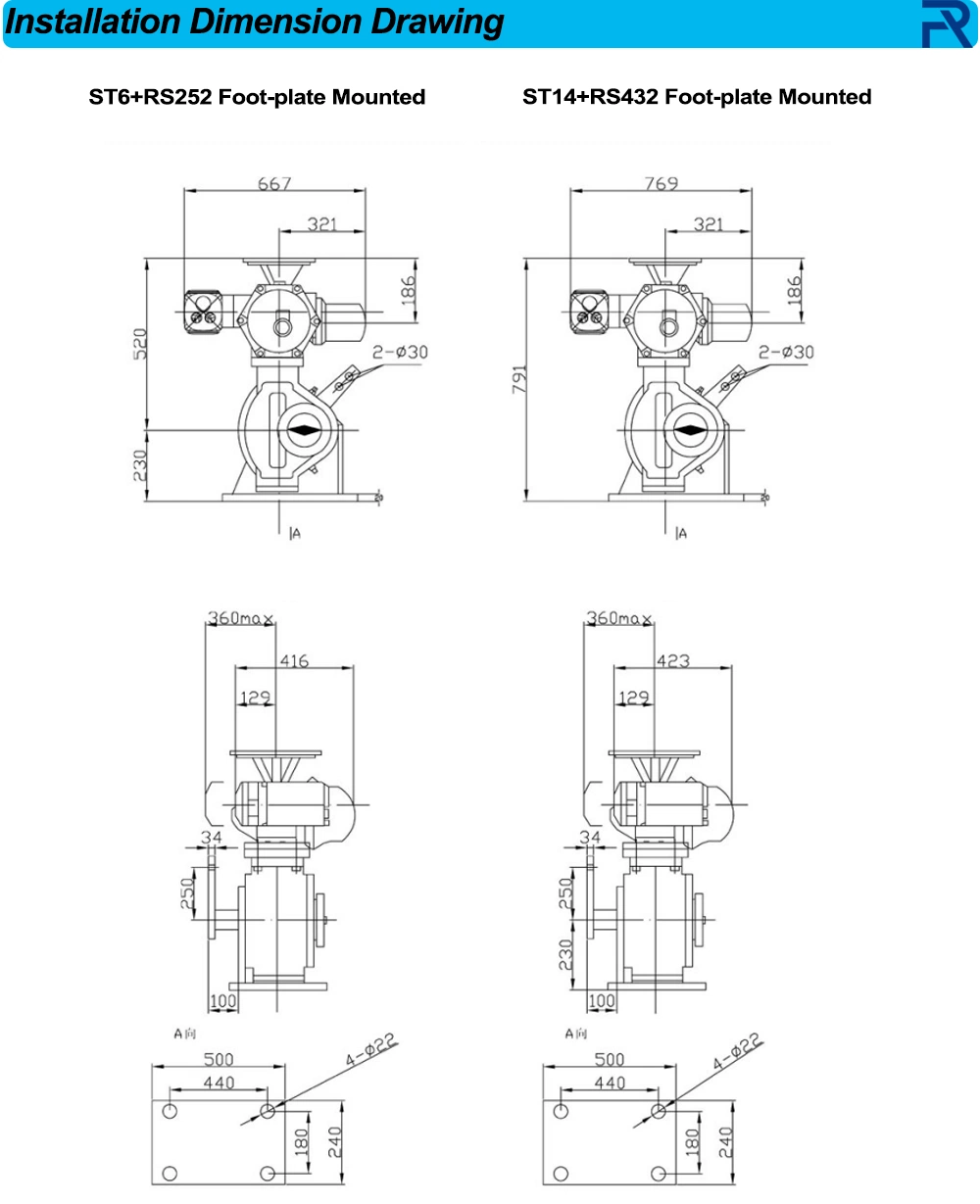 Industrial on off Electric Actuator High Torque Quarter Turn Rotary Electric Valve Actuator Price St6+RS252 St6+RS600