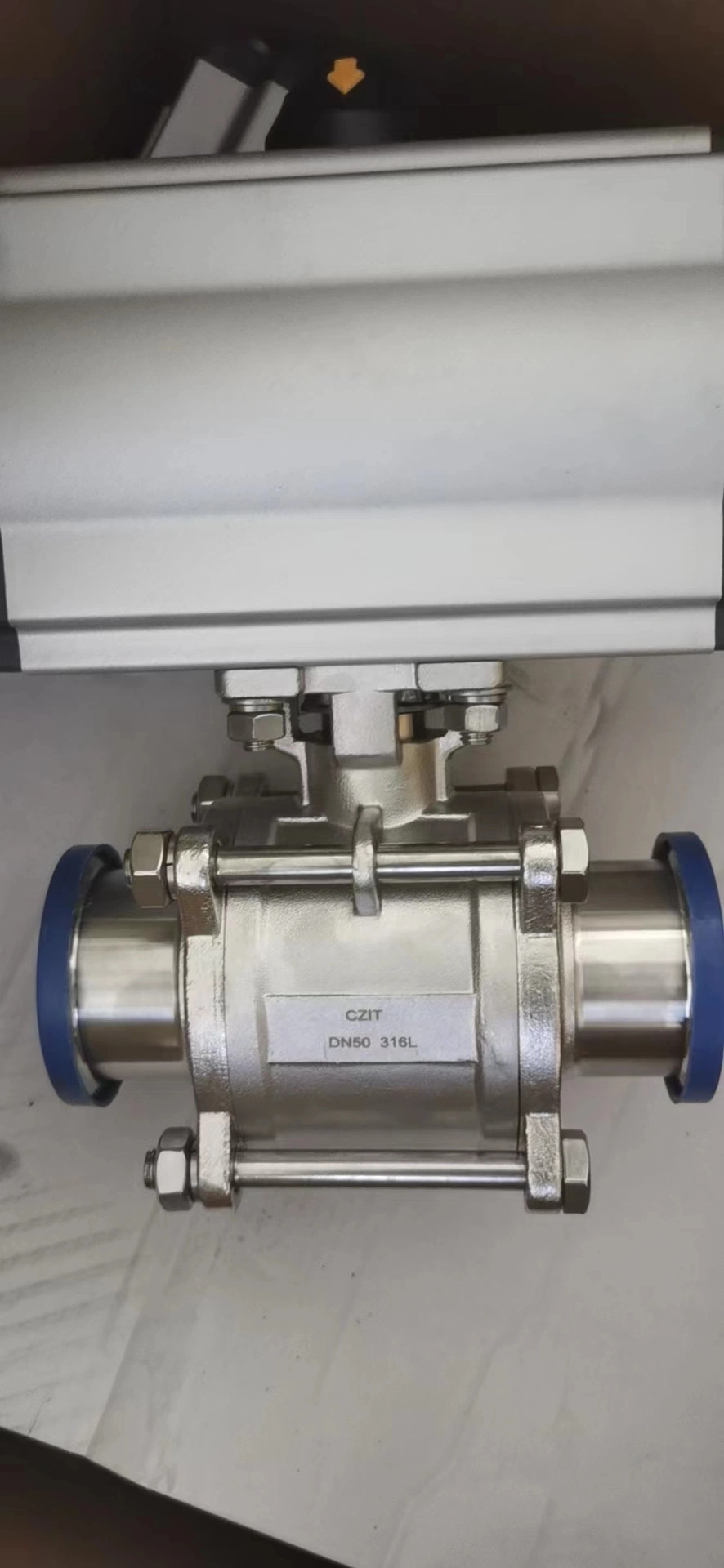 304 316 Hygienic Air Pneumatic Actuated Actuator Two Way Three Pieces 3PC Manual Handle Quick Fit Stainless Steel Clamped Welded Clamp Ball Valve Sanitary Valve