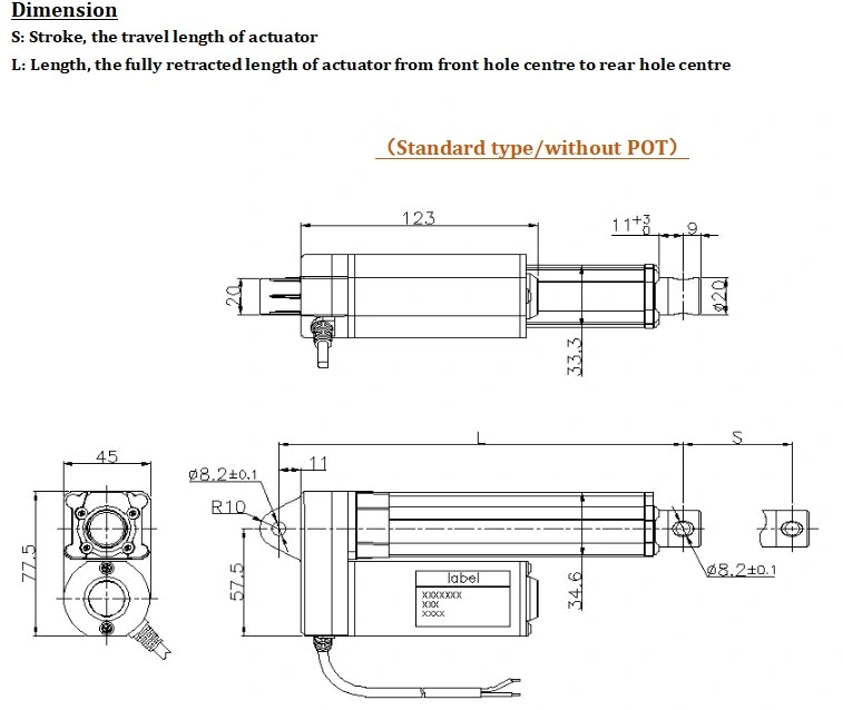 2000n 100mm 12V IP65 Waterproof Electric Linear Actuator with Fast Stroke Speed