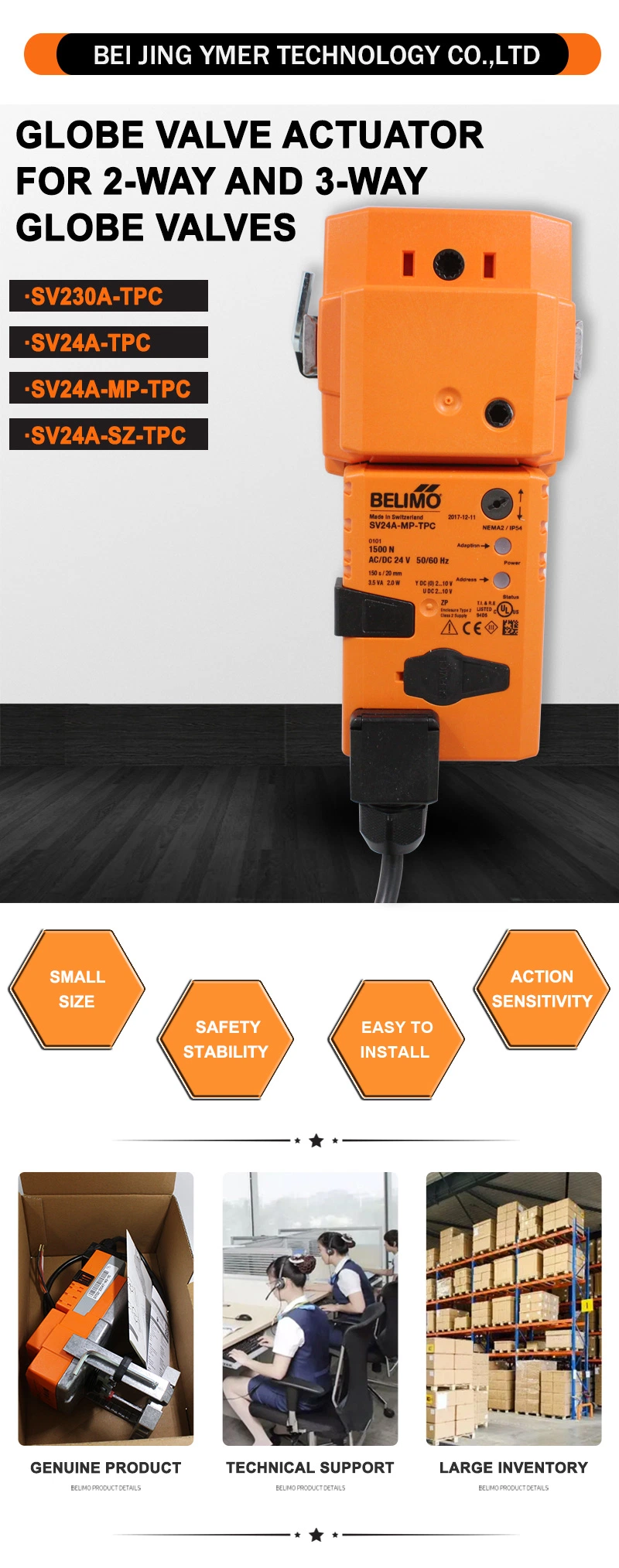 Belimo 1500n Sv24A-Sz-Tpc Globe Valve Actuator with Stroke 20mm and 0.5-10V Control