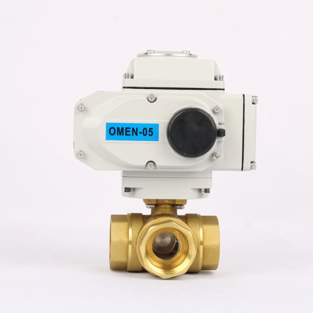 4-20mA 3 Way Motor Operated Ball Valve Motorized Electric Brass Ball Valve AC220V Bsp/NPT Thread