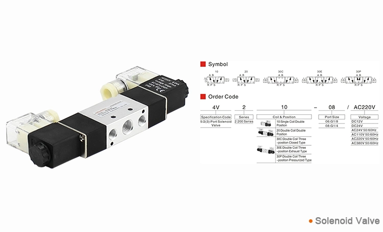 5 3 Way Double Coil Solenoid Valve Pneumatic Air Electric Flow Control Valve Operation 220V AC 24V DC