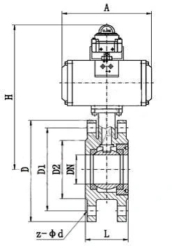 2 Way Air Actuated Flanged Ball Valve