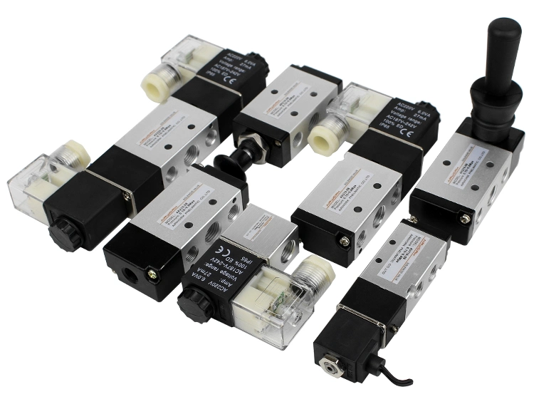 5 3 Way Double Coil Solenoid Valve Pneumatic Air Electric Flow Control Valve Operation 220V AC 24V DC