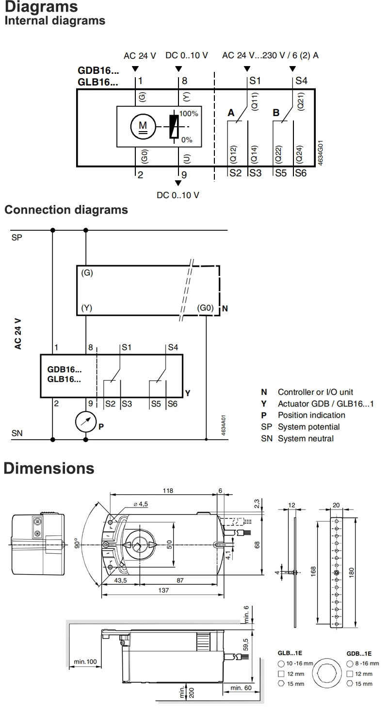 Siemens Air Damper Actuators Rotary Version, Electric Motor-Driven Actuators Modulating, AC24V, Glb161.1e