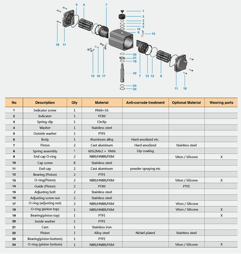 Single Acting 12PCS Spring Pneumatic Actuator