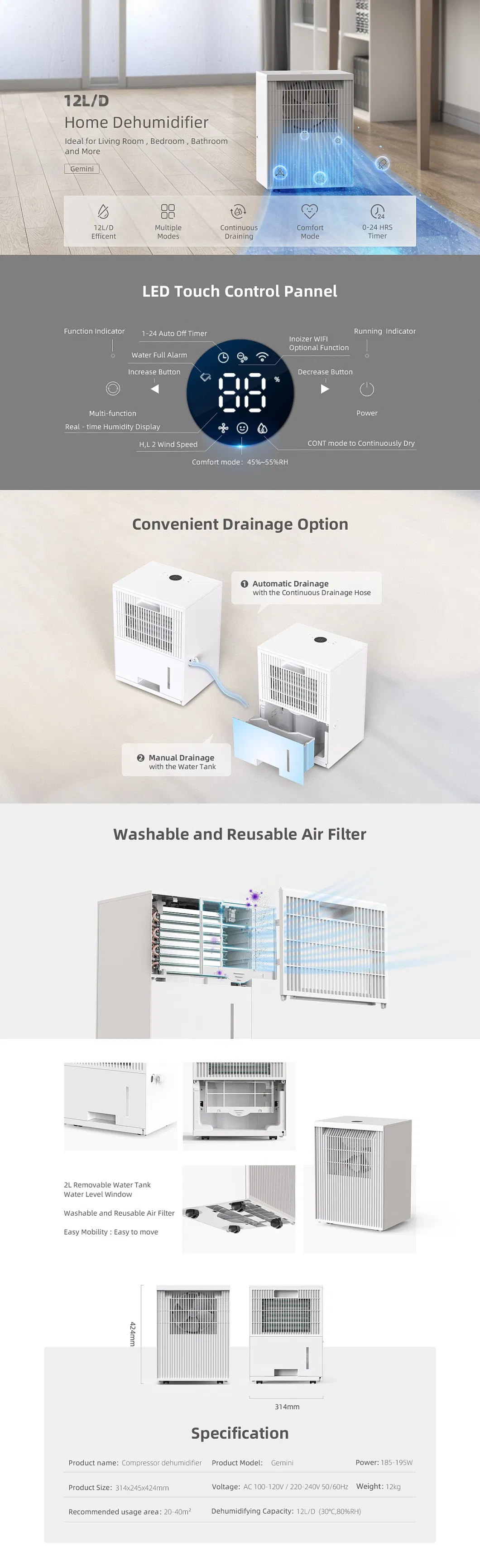 Manufacturer 12V Home Portable Refrigerative Light Maison Dehumidifier