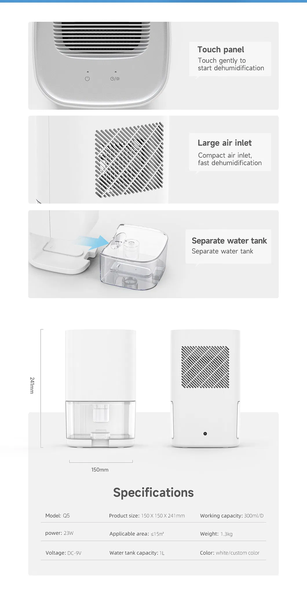 Intelligent Cabinet Desiccant Industrial Air 2L Ideal Air HVAC Ducted Small Mobile Household Honeycomb Honey Home Use Dehumidifier