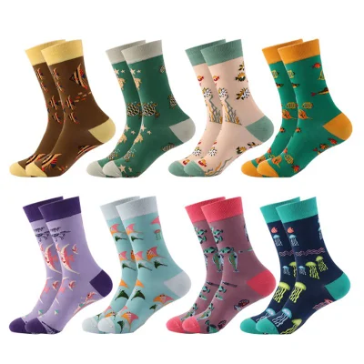 Wholesale Custom 100 Cotton Fashion Calcetines Happy Designer Mens Crew Socks Customized OEM Best Novelty Funky Colorful Funny Man Bamboo Cotton Socks