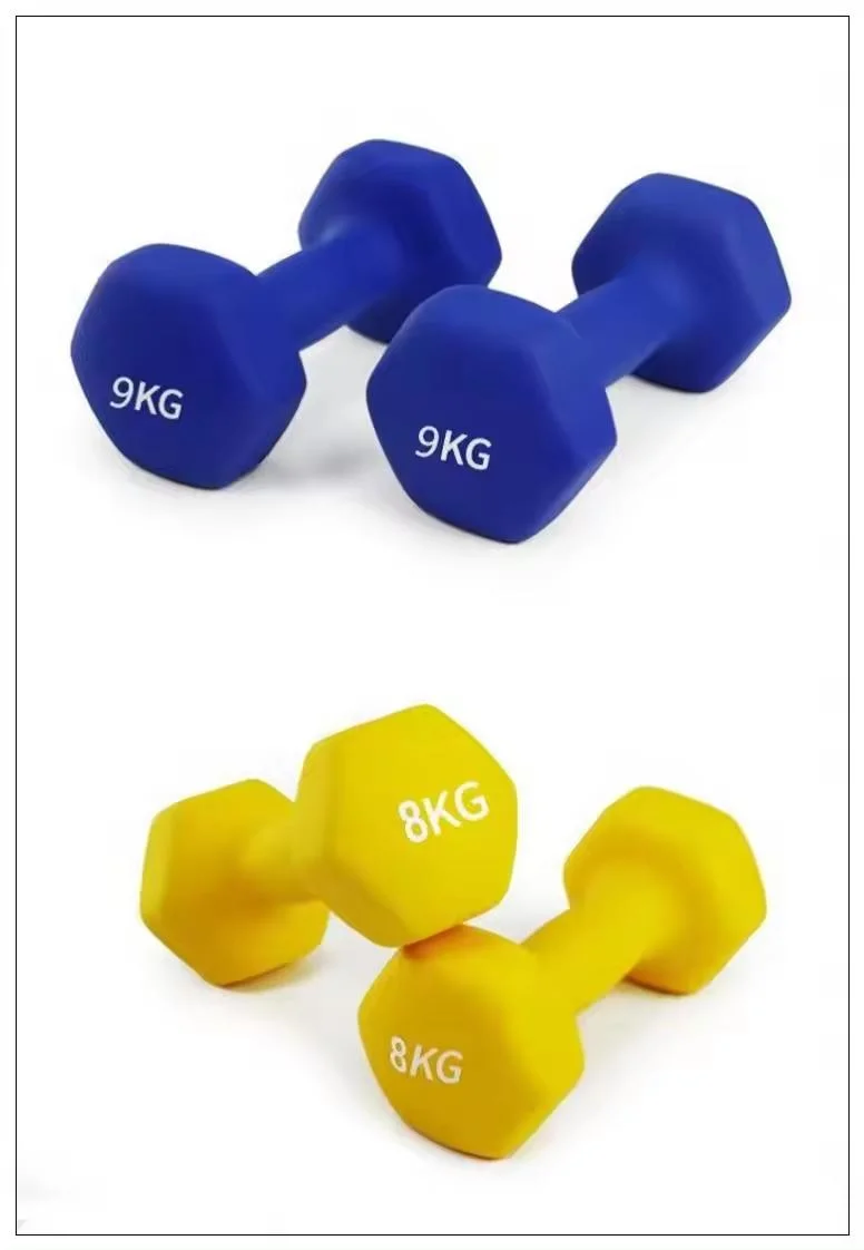 Fitness Gym Equipment PVC Coated Vinyl Dipping Hex Neoprene Dumbbell